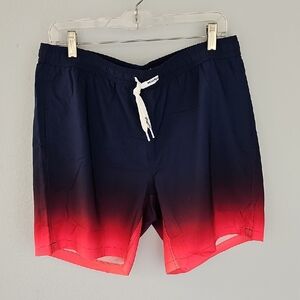 🆕️ MAAMGIC Navy and Red Ombre Swim Shorts, Size Large